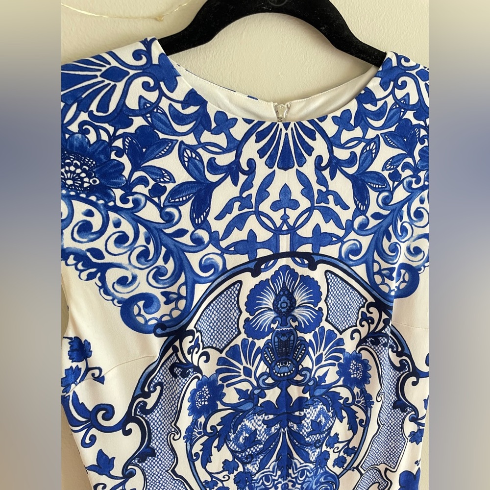 Boston Proper Blue Scroll Patterned Shift Dress - image 3